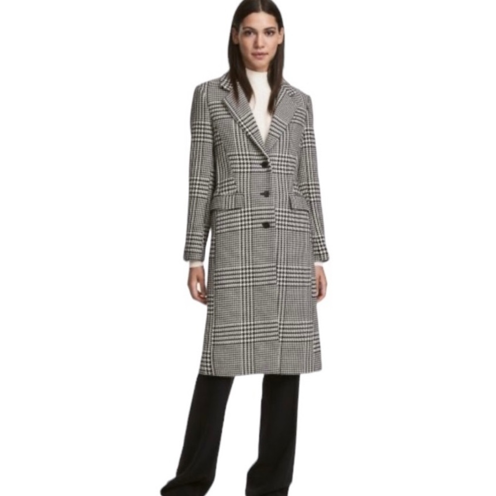 H&M Coat Long Classic & Chic Wool Black White Houndstooth NWOT Sz 2 XS S